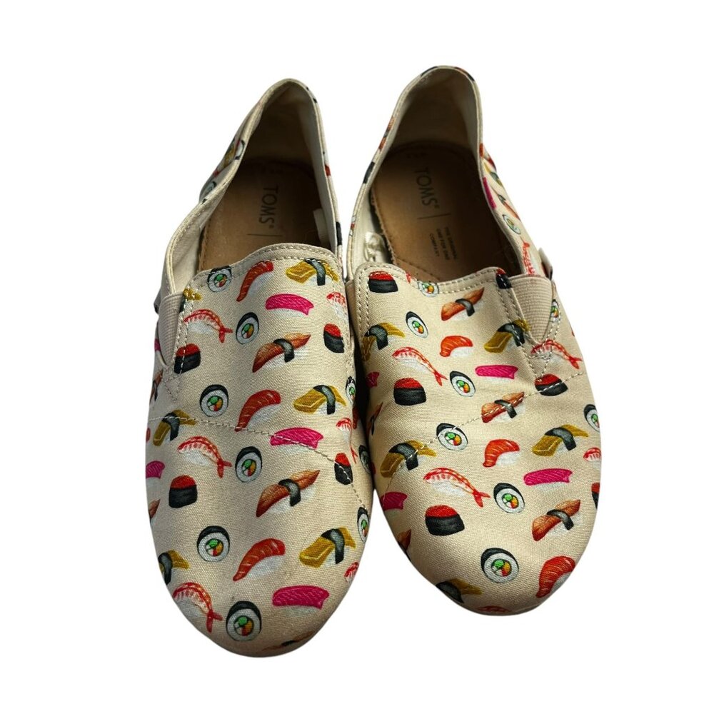 Toms Alpargata Women's Redondo Natural Sushi Dinner Print Shoes Size 8.